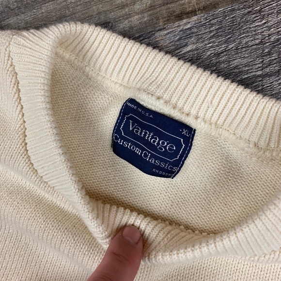 Vintage Golf Sweater Size XL Eggshell White 90s Vantage Crewneck - Picture 3 of 4